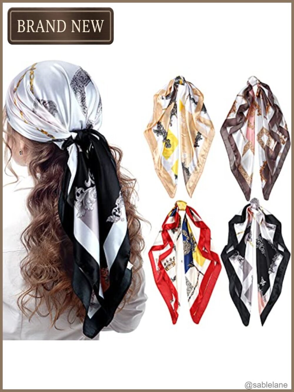 4 Pcs 35 Inch Satin Head Scarf Bandanas for Women